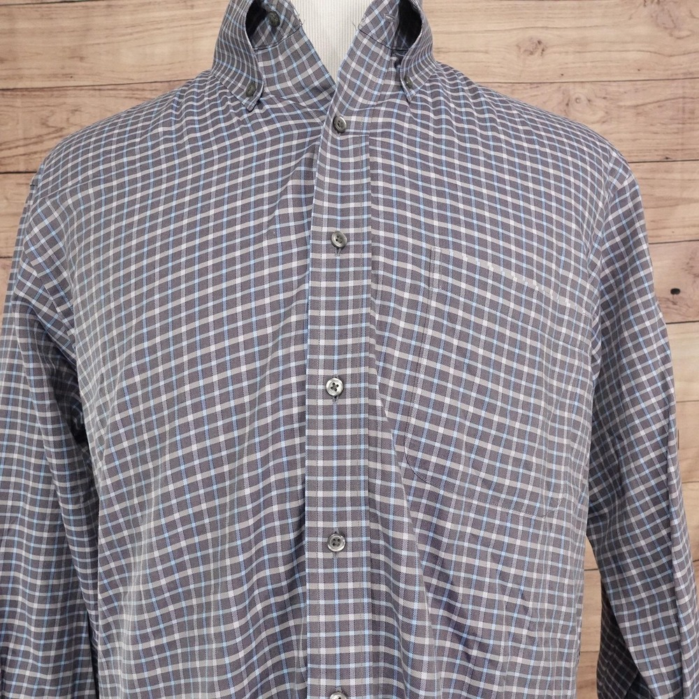 Paul Fredrick Dress Shirt Mens 16.5 32/33 Classic Fit Blue Check Long Sleeve